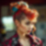 Vibrant ponyo hair styled in a creative updo