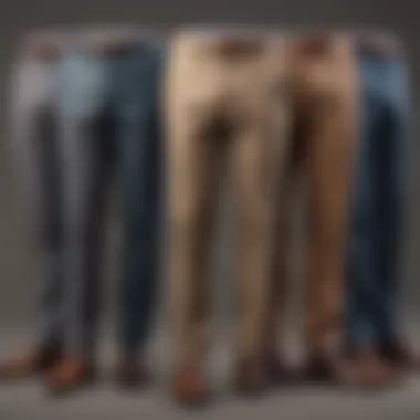 Different styles of gentleman pants displayed in a fashionable layout