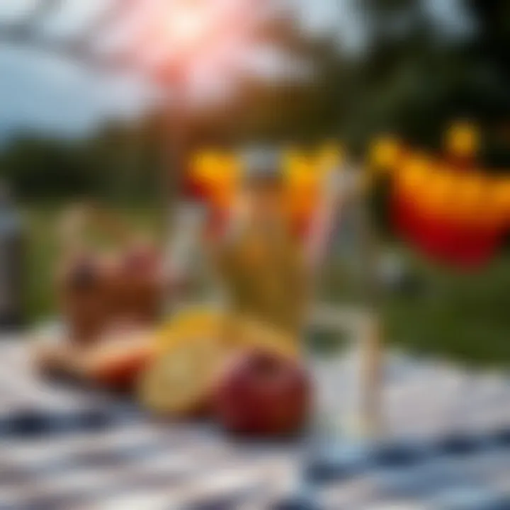 Reusable juice bottles in an outdoor picnic setting