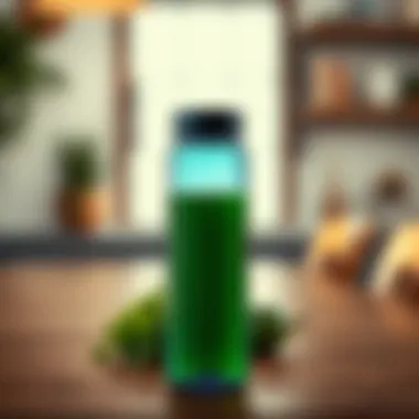 Sleek design of a reusable juice bottle on a wooden table