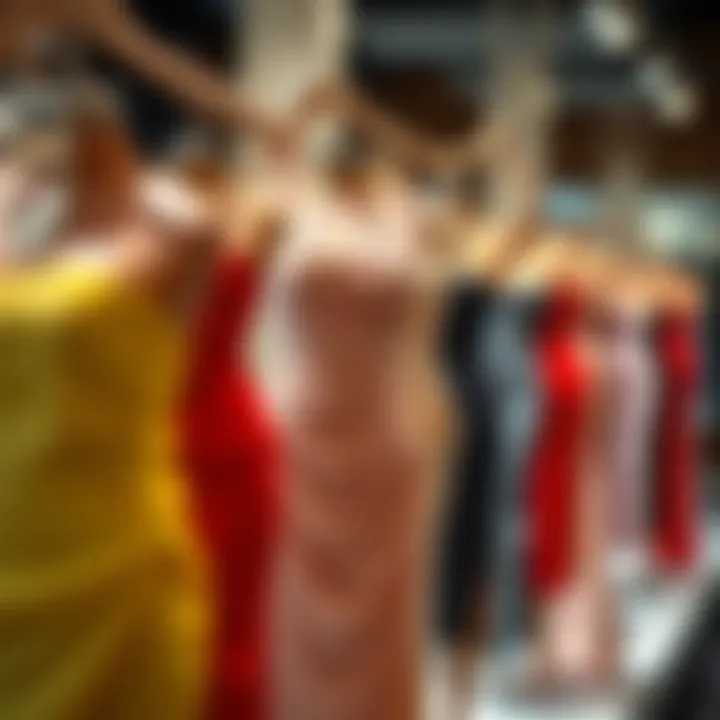 Different styles of solid bandeau bodycon dresses on display