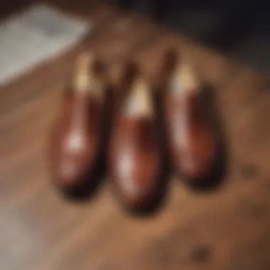 Classic penny loafers displayed on a vintage wooden surface