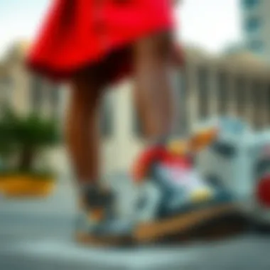 Stylish individual showcasing sunflower dude shoes in urban setting