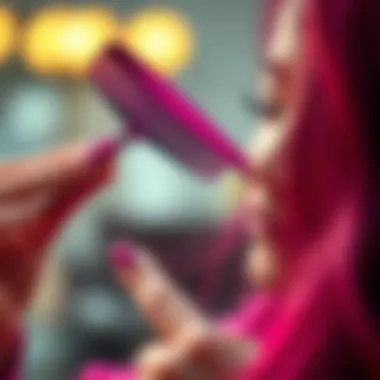 User applying temporary hair dye with precision