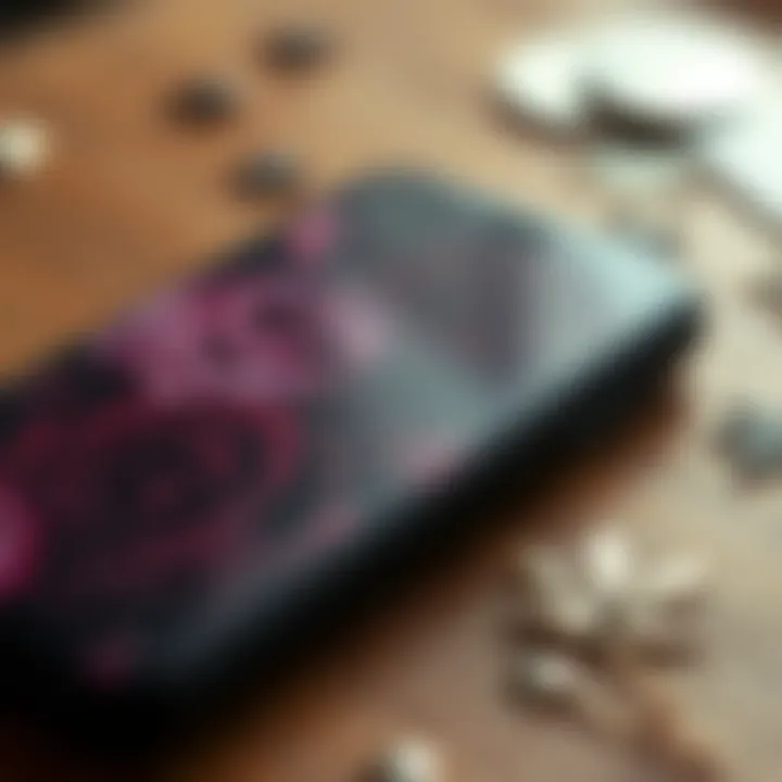 Close-up of dark rose phone case showcasing material texture