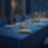 Elegant blue glitter tablecloth illuminating a festive banquet setting