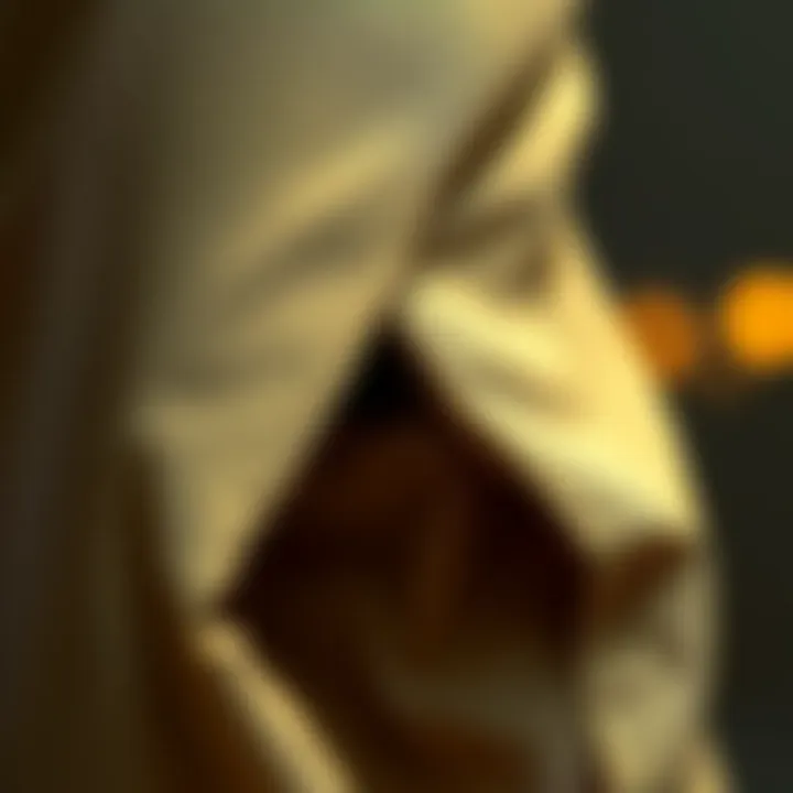 Close-up of fabric and slit details