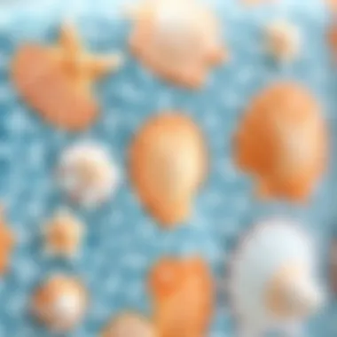 Close-up of intricate seashell patterns on a bath towel