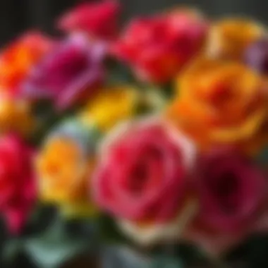 Artistic Display of Silk Rainbow Roses Silk rainbow roses elegantly arranged in an artistic display