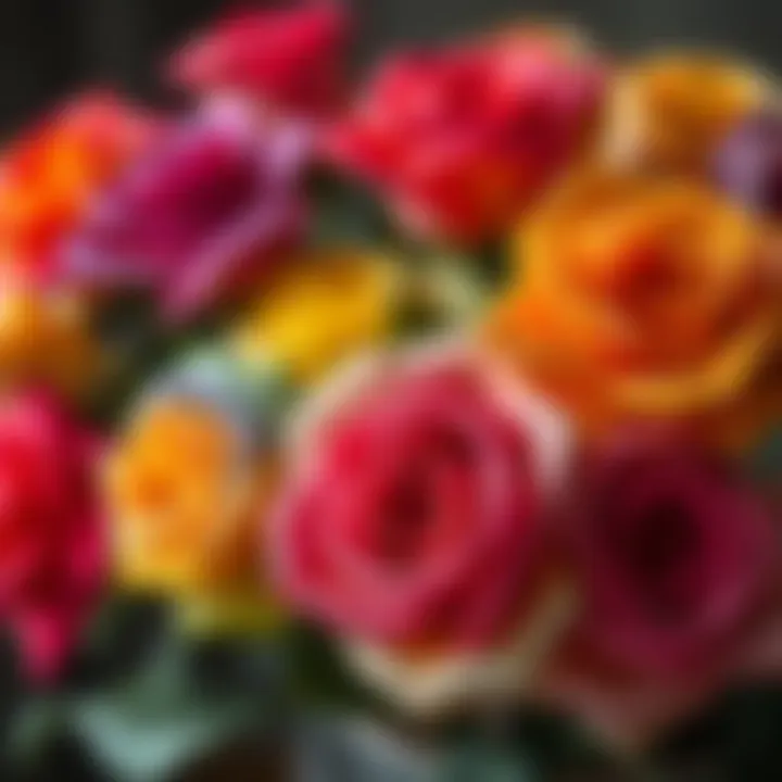 Artistic Display of Silk Rainbow Roses Silk rainbow roses elegantly arranged in an artistic display