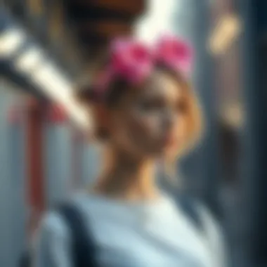 A stylish individual wearing a unicorn hair bow in a casual outfit, illustrating styling versatility.