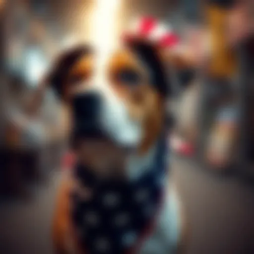 Patriotic Dog Fashion Statement A stylish dog wearing a patriotic bandana with stars and stripes