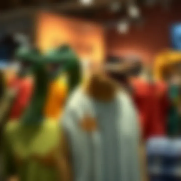 Fashion-forward display of various styles of dinosaur tank tops