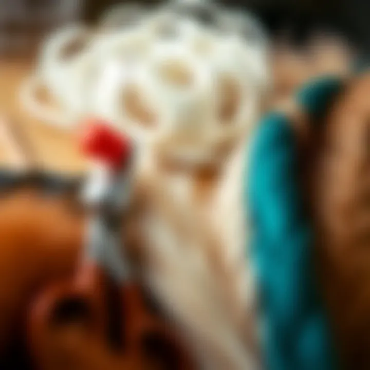 A close-up of various materials used in crafting birdcage hair pieces