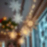 Delicate Paper Snowflakes in a Festive Setting Intricately designed paper snowflakes hanging from a ceiling