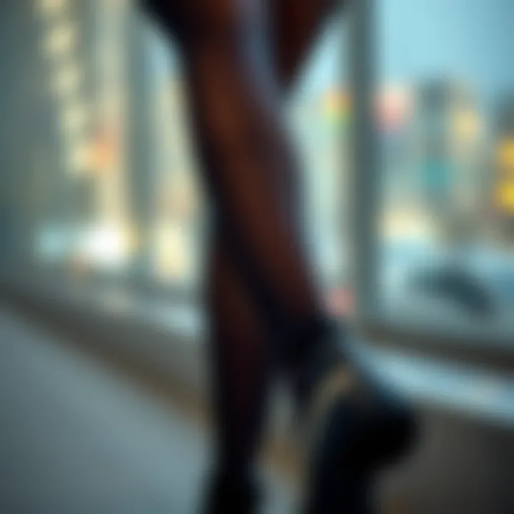 Close-up of non-slip technology in tights