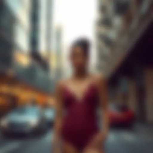 Showcasing the elegance of a cami unitard in a modern urban setting