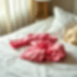 Charming cherry pajama set laid on a soft bed