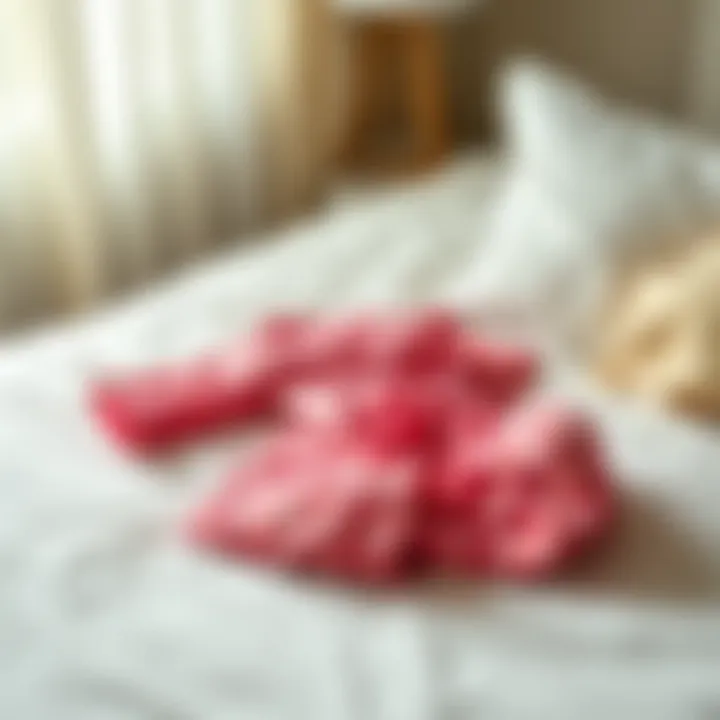 Charming cherry pajama set laid on a soft bed