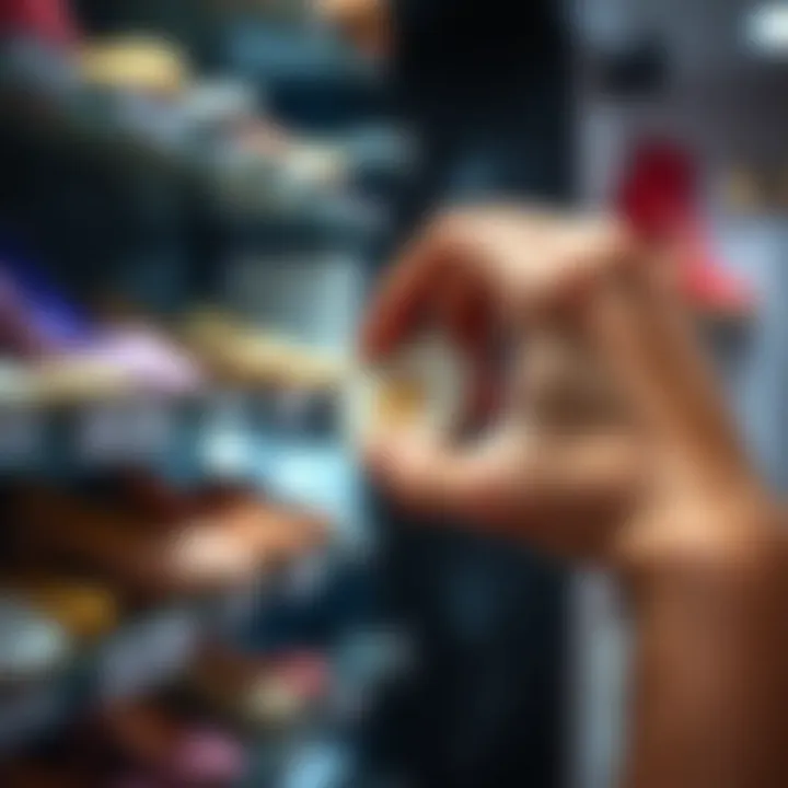 Choosing the Right Heel Scrubber Stone A hand selecting a heel scrubber stone from a shelf.