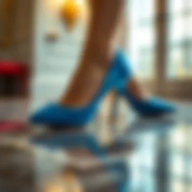 Elegant blue heels on a polished floor