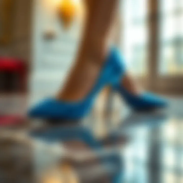 Elegant blue heels on a polished floor