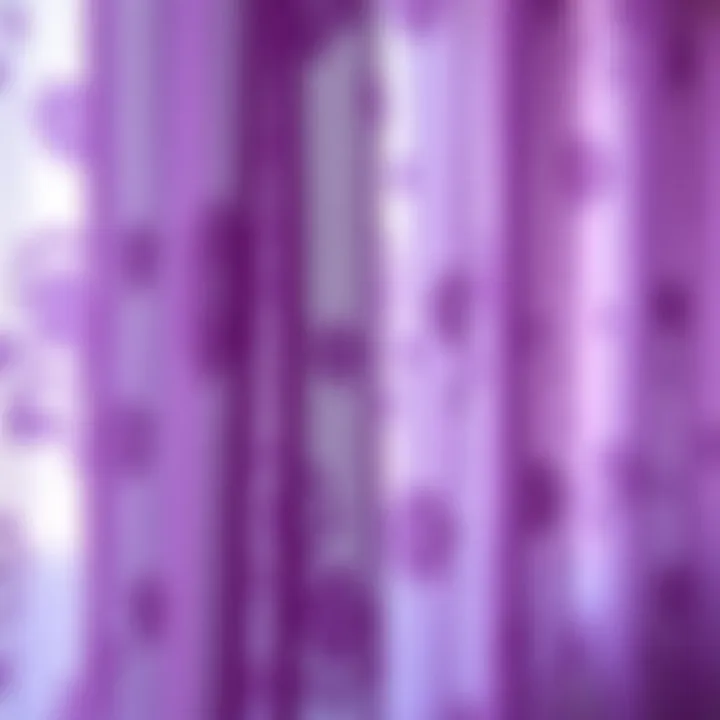 Close-up of delicate purple sheer fabric showcasing intricate patterns and textures.