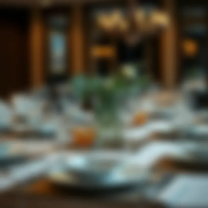 Elegant dining table set with rectangular seagrass placemats and fine dinnerware