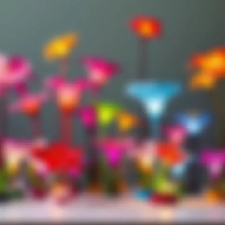 An assortment of fairy flower lamps showcasing different colors and styles.