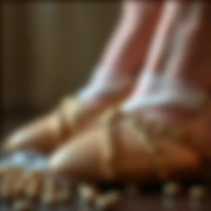 Close-up of materials used in low heel Latin dance shoes