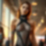 Contemporary Fashion Design of the Mesh Cut Out Bodysuit A stylish mesh cut out bodysuit showcasing contemporary fashion design