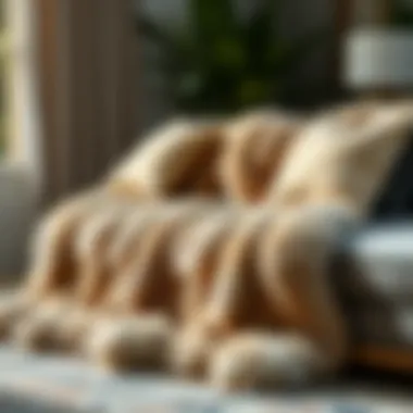 Luxurious faux rabbit fur blanket draped over a couch