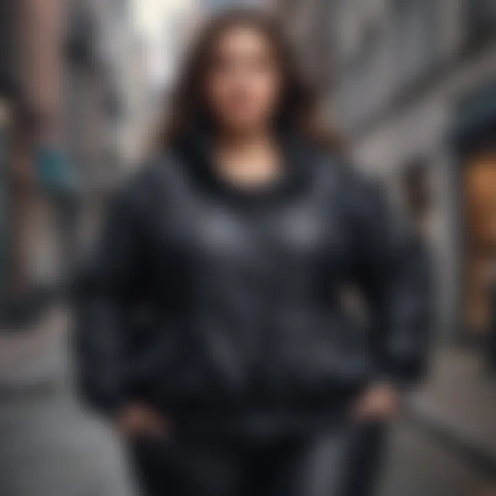 Fashionable outfit combining a plus size black windbreaker