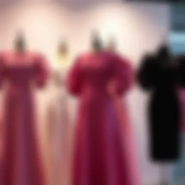 Different variations of puff sleeve flare dresses on display