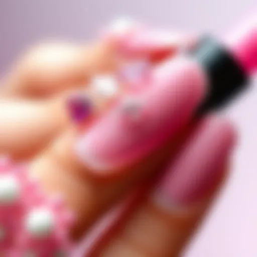 Elegant nail design showcasing the use of pink glue