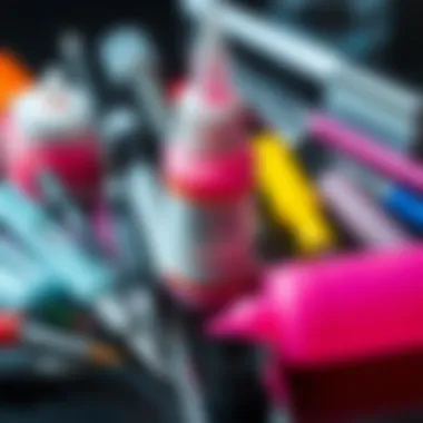 Nail Art Tools with Pink Glue Variety of nail art tools alongside pink glue