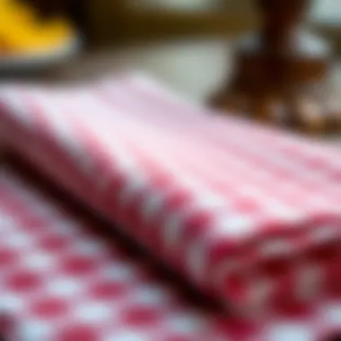 Detailed Design of Checkered Cloth Napkin Close-up of a checkered cloth napkin with intricate design