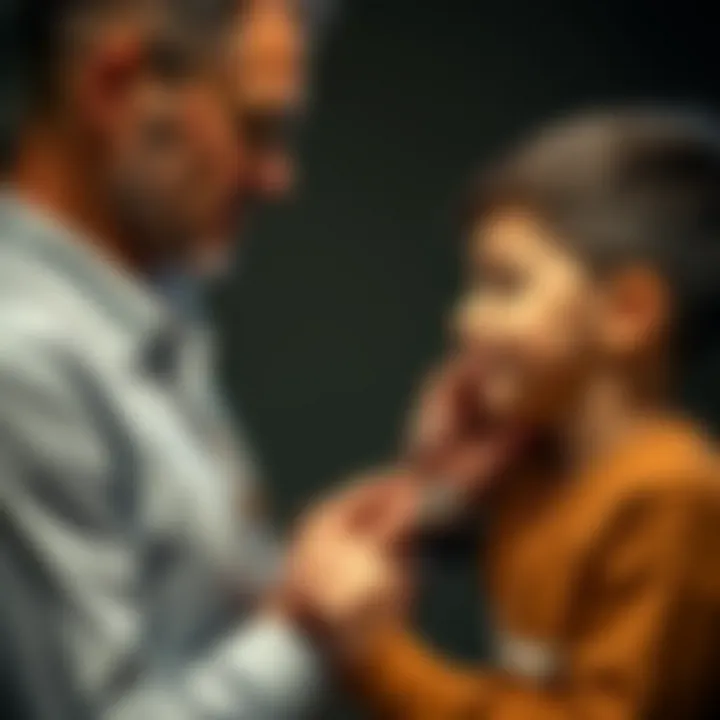 A father presenting a necklace to his son, capturing a moment of bonding and significance.