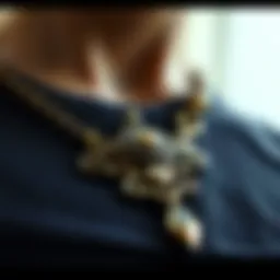 A close-up of a handcrafted necklace designed for a son, showcasing intricate details.