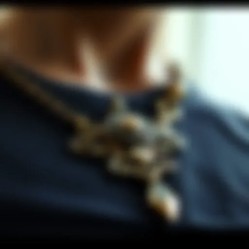 A close-up of a handcrafted necklace designed for a son, showcasing intricate details.