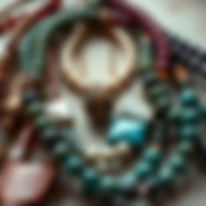 A collection of necklaces made from various materials, highlighting their unique textures and colors.