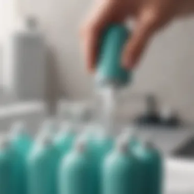 Silicone bottle being filled with shampoo