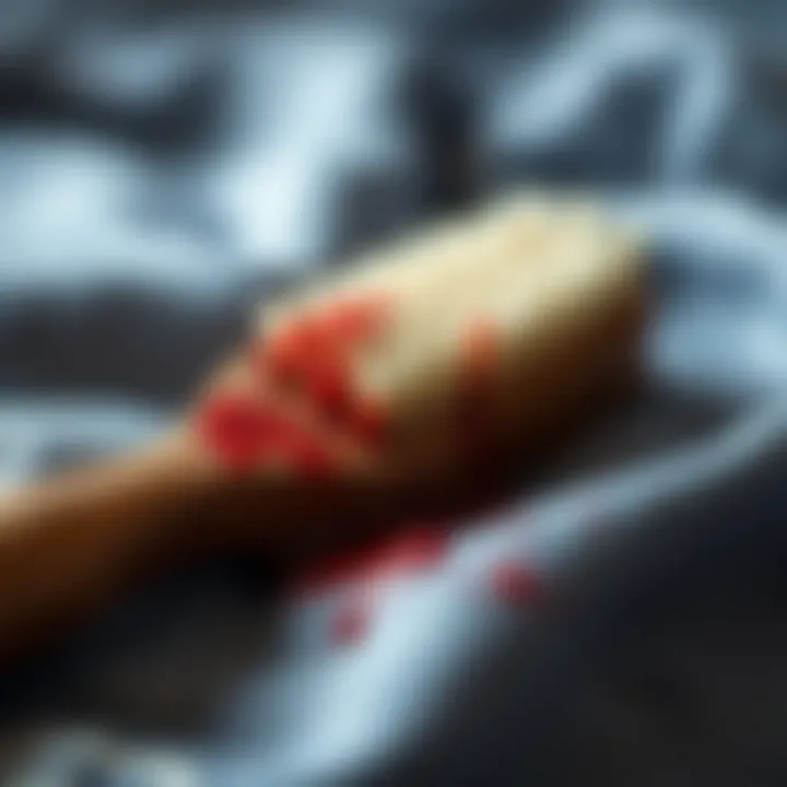 Demonstration of a brush effectively removing a stubborn stain from fabric