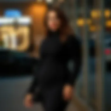 Elegant black knit dress styled for a night out