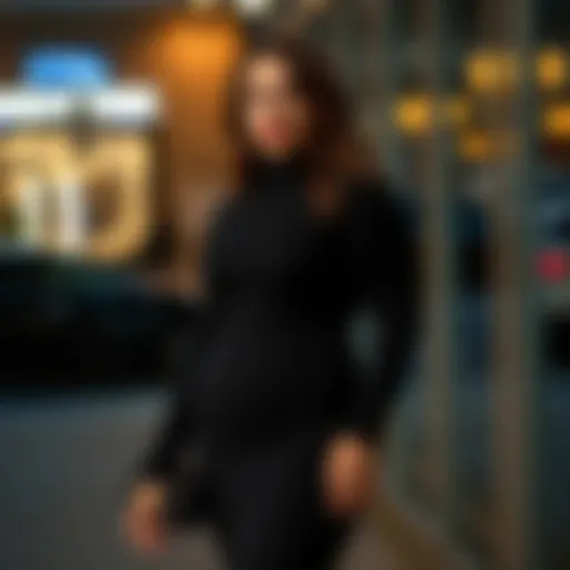 Elegant black knit dress styled for a night out