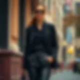 Elegant black suspender pants styled with a tailored blazer