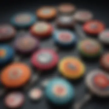 Diverse Designs of Felt Badge Reels A collection of vibrant felt badge reels in various shapes and colors