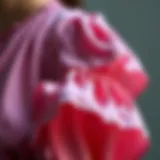 A close-up view of a lantern sleeve top showcasing intricate fabric details