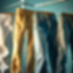 A stylish display of light wash jeans showcasing different cuts and styles.