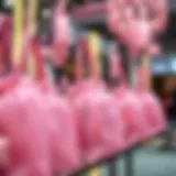 Elegant pink organza bags displayed at a fashion event